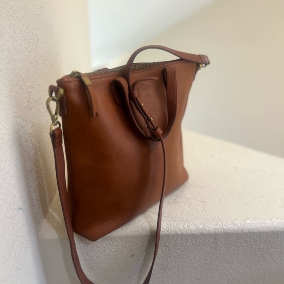 Madewell Transport Brown Tote Crossbody Cognac Leather double handle Bag - Picture 13 of 14